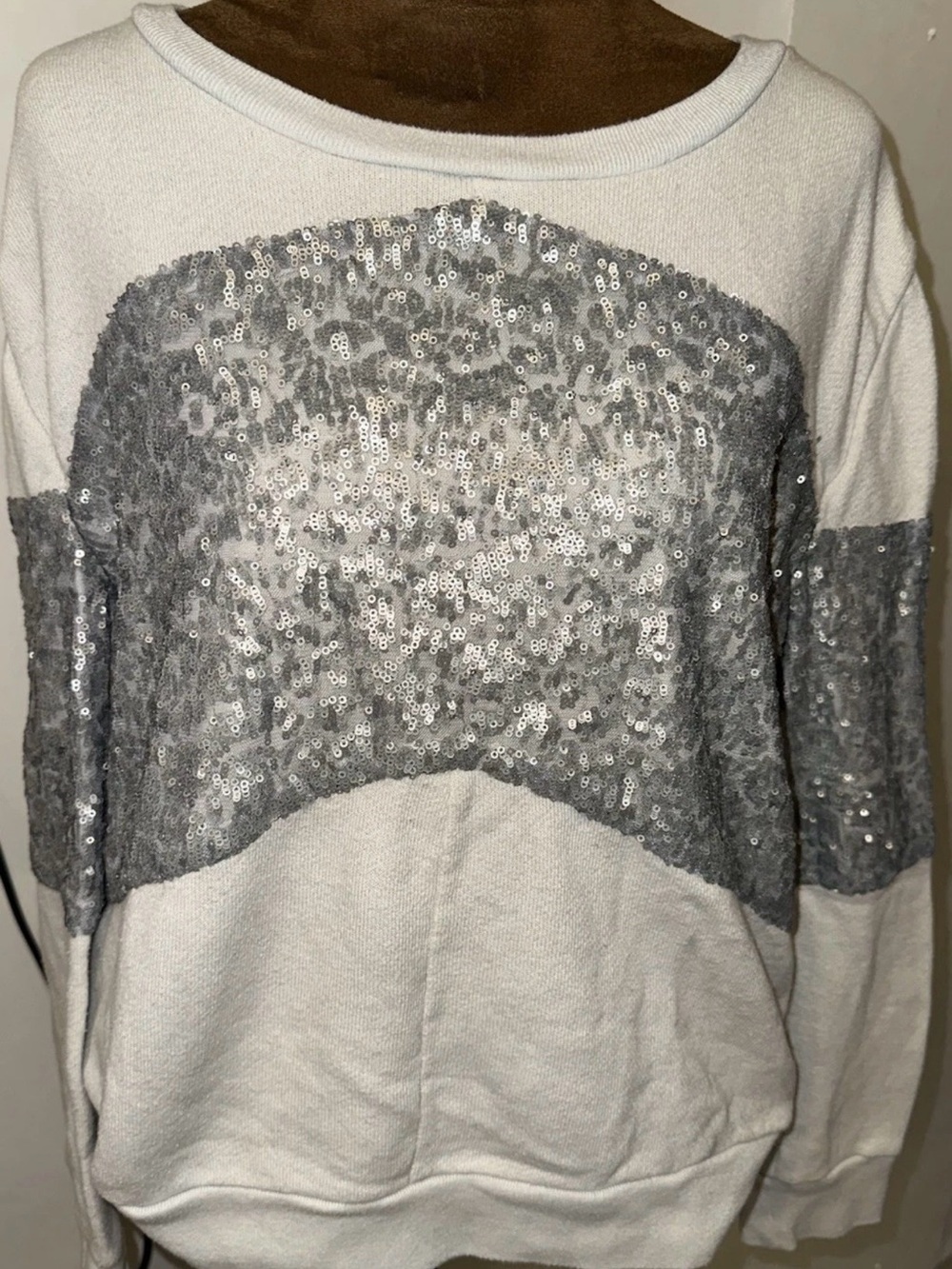 Victoria's Secret White Pullover with Silver Sequin Panel vintage Y2K size small